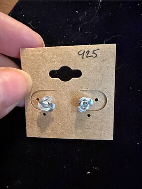 Sterling Silver Rose Flower Stud Earrings